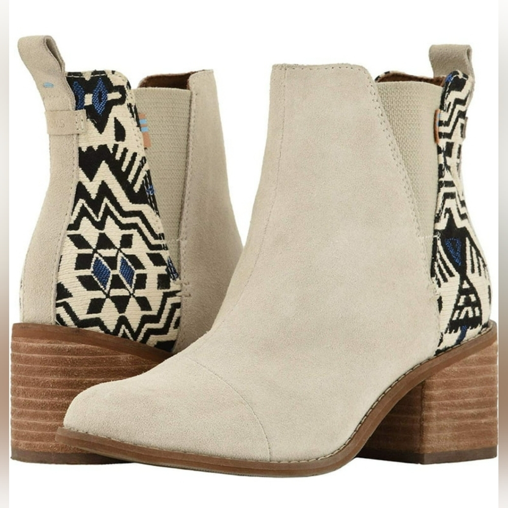 TOMS Esme Ankle Chelsea Bootie Burch Suede/Metallic Jacquard Size 7